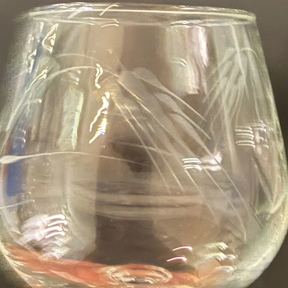 Vintage Etched Wheat Brandy Snifters Clear Glass Short Stem Set of 6 MCM